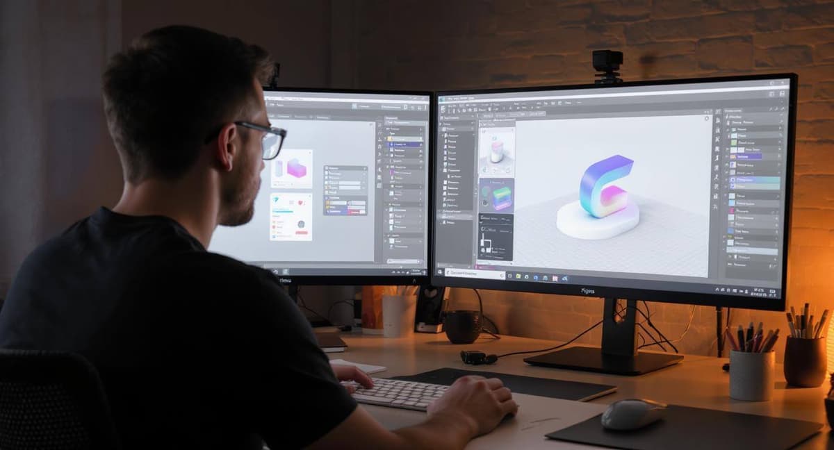 A UI designer using the Figma SVG to 3D model workflow to create a 3D icon